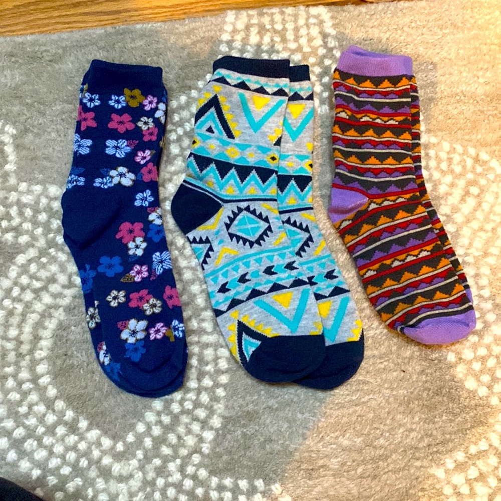 3 pairs of colorful socks. NEVER WORN!